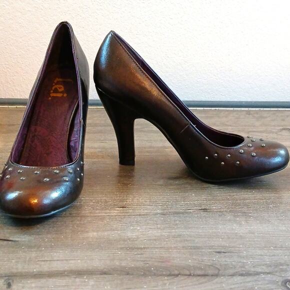 Y2K LEI Orchid Brown Studded Heels Vintage L.E.I. Size 9 - Picture 3 of 6
